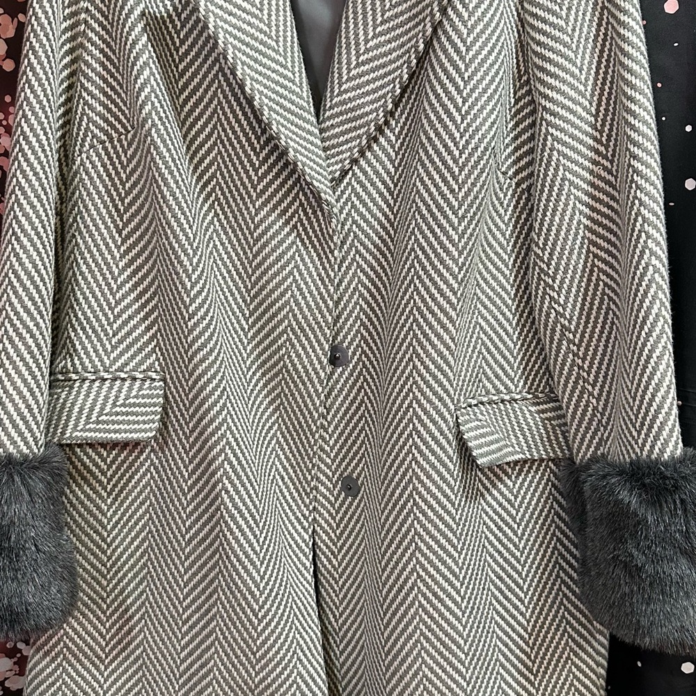 Lane Bryant Gray Herringbone Trench Coat